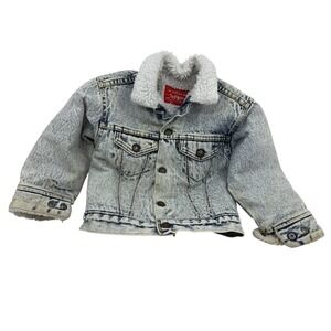 Vintage 80's Levis Sherpa Lined Acid Washed Denim Jean Jacket Toddler Size 6